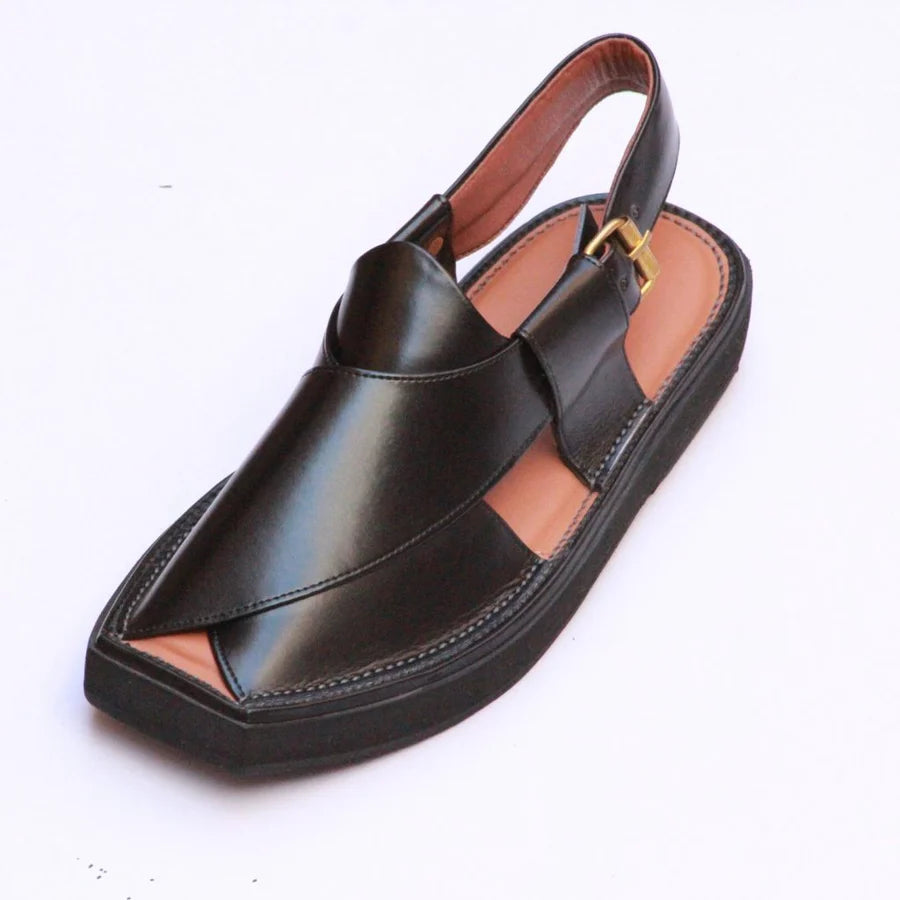 Shiny Black (Traditional) – Pure Leather Handmade Kaptaan Chappal
