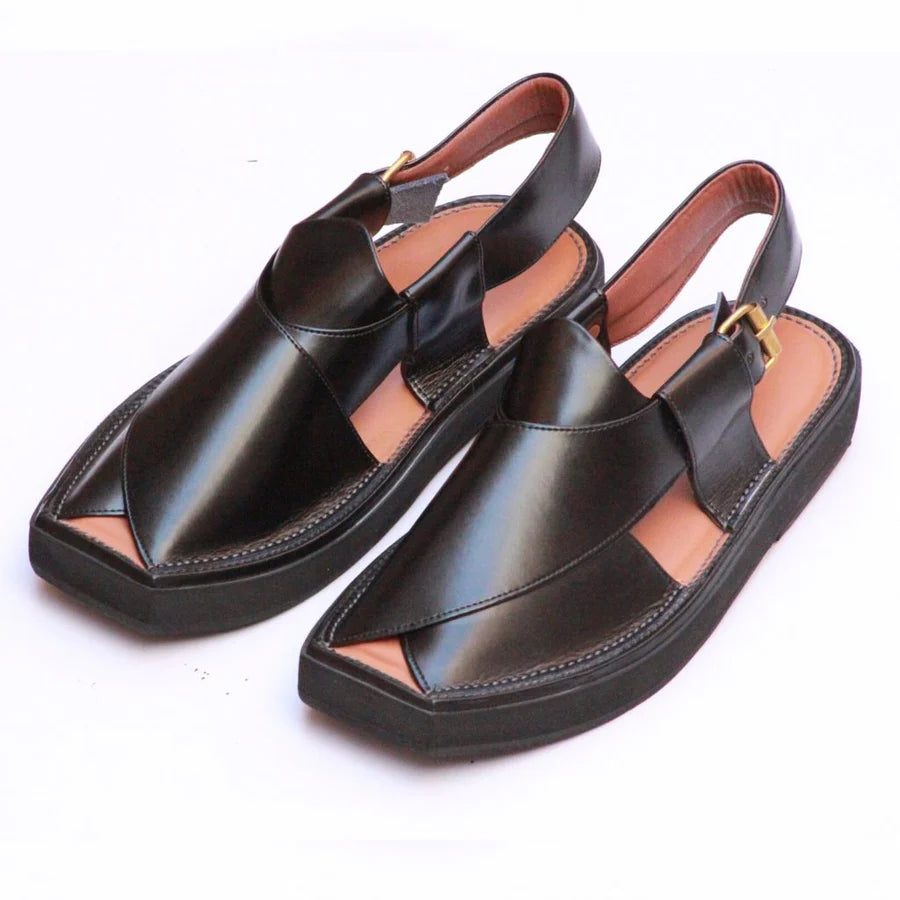 Shiny Black (Traditional) – Pure Leather Handmade Kaptaan Chappal